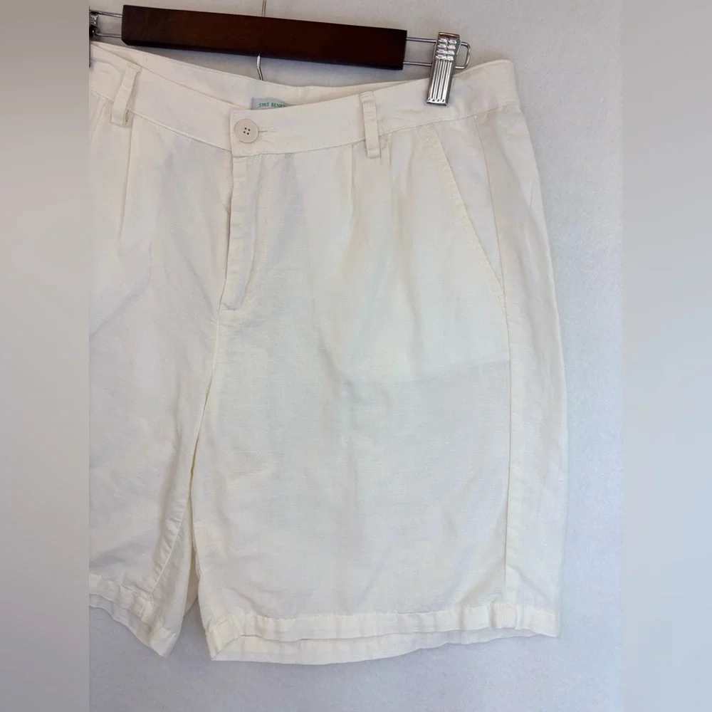STILE BENETTON Linen Shorts White Cream Khaki Italy Bermuda ‎ Normcore Women 8